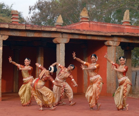 Nrityagram Dance Ensemble in their Amphitheatre in their village in India.  Photo by Nan Melville