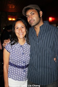 Sakina Jaffrey congratulates Samrat Chakrabarti after the opening night performance of Bakwas Bumbug at The Wild Project in the East Village on June 22, 2011. © 2011 Lia Chang