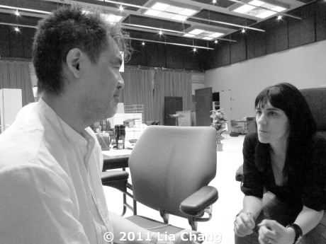 Playwright David Henry Hwang and director Leigh Silverman discussing script changes during a rehearsal for Chinglish in the Healy Room of the Goodman Theatre in Chicago on June 5, 2011. © 2011 Lia Chang