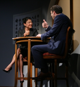 Xu Yan (Jennifer Lim) meets with Daniel (James Waterston) to further discuss his business proposal. credit: Eric Y. Exit
