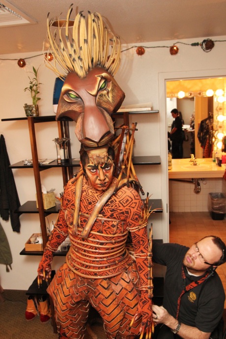 Photo #281 Thom Sesma with his dresser Craig West in his dressing room at the Mandalay Bay Theatre, where he is currently starring as Scar in Disney's The Lion King Las Vegas. Credit:  Photo from The Lia Chang Theater Portfolio at the Library of Congress/AAPI Collection