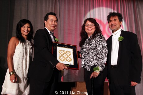 Tamlyn Tomita, Ken Lee, OCA National President, 2011 OCA Outstanding Citizen Achievement Award Honoree Tammy Duckworth  and playwright David Henry Hwang.  Photo by Lia Chang