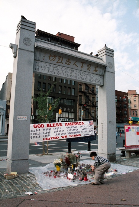 Memorial in Chatham Square after 9-11 Photo by Lia Chang