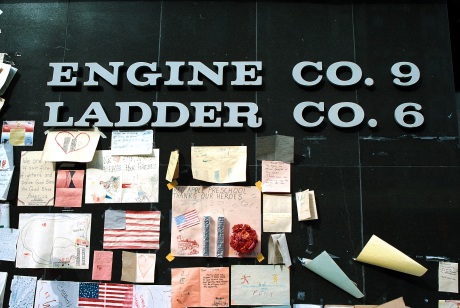 Memorial at the FDNY Firestation in Chinatown after 9-11 photo by Lia Chang