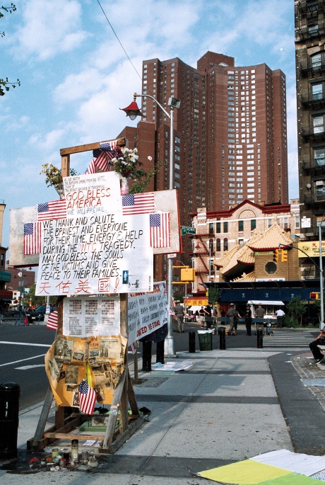 Memorial in the shadow of Confucius Plaza after 9-11Photo by Lia Chang 