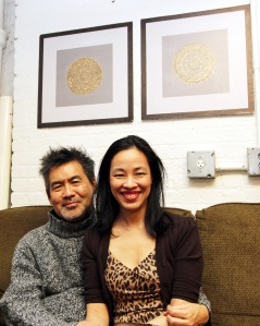 David Henry Hwang and Lia Chang in the Chinglish Green Room at the Longacre Theatre in New York on October 22, 2011. Photo by Joanna C. Lee