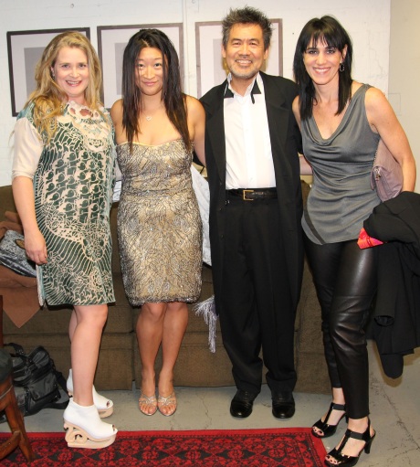 Kathryn Layng, producer Lily Fan, playwright David Henry Hwang and director Leigh Silverman backstage at the Longacre Theatre before the opening night performance of Chinglish on October 27, 2011.  Photo by Lia Chang