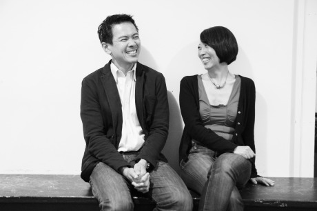 Joel de la Fuente, who portrays Gordon Hirabayashi in Hold These Truths, with playwright Jeanne Sakata in rehearsal at 440 Studios in New York on May 10, 2012. Photo by Lia Chang  