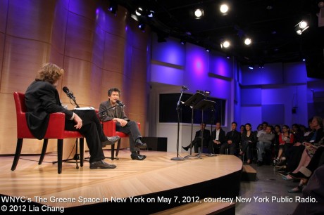 Oskar Eustis, Artistic Director of The Public Theater interviews David Henry Hwang at WNYC’s The Greene Space in New York on May 7, 2012, courtesy New York Public Radio. © 2012 Lia Chang