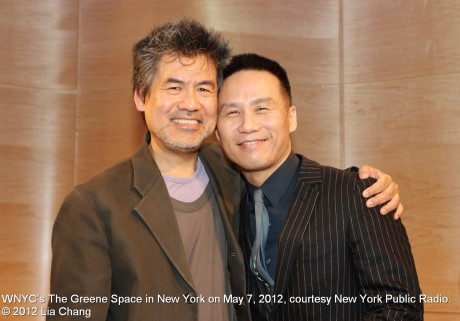 David Henry Hwang and BD Wong at WNYC’s The Greene Space in New York on May 7, 2012, courtesy New York Public Radio. © 2012 Lia Chang