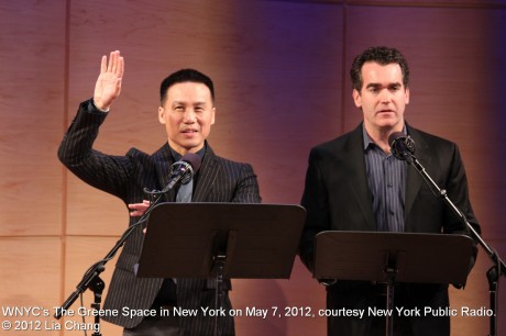 BD Wong and Brian d’Arcy James read a scene from M. Butterfly at WNYC’s The Greene Space in New York on May 7, 2012, courtesy New York Public Radio. © 2012 Lia Chang