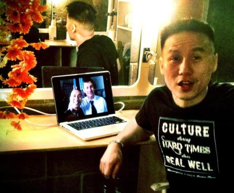 Backstage at Dixon Place in New York with BD Wong, star of Herringbone on May 20, 2012. Photo by Lia Chang