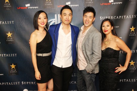 Supercapitalist's producing team Joyce Yung, Derek Ting (writer and star), David Hou and Emeline Rodelas at Village East Cinema for the New York theatrical premiere of Supercapitalist on August 10, 2012. Photo by Lia Chang