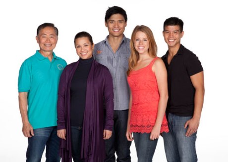 (from left) George Takei will star as Sam Kimura and Ojii-san, Lea Salonga as Kei Kimura and Hana Suzuki, Paolo Montalban as Mike Masaoka, Allie Trimm as Hannah Campbell and Telly Leung as Sammy Kimura in the World Premiere of Allegiance - A New American Musical, with music and lyrics by Jay Kuo and book by Marc Acito, Kuo and Lorenzo Thione, directed by Stafford Arima, Sept. 7 - Oct. 21, 2012 at The Old Globe. Photo by Henry DiRocco.