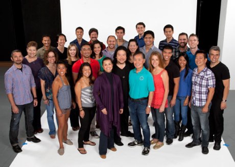 The cast and creative team of Allegiance: (back row, from left) actors Jon Jon Briones, Michael K. Lee, Marc de la Cruz, Scott Watanabe, Conrad Ricamora, Brandon Joel Maier and Kurt Norby and co-book writer Lorenzo Thione; (middle row) choreographer Andrew Palmero, music director Laura Bergquist, music supervisor, arranger and orchestrator Lynne Shankel, actors Jill Townsend, Paul Nakauchi, Ann Sanders, Geno Carr, MaryAnn Hu, Paolo Montalban, Telly Leung and Jennifer Hubilla, composer, lyricist and co-book writer Jay Kuo and co-book writer Marc Acito; (front row) actors Kay Trinidad, Katie Boren and Lea Salonga, director Stafford Arima and actors George Takei and Allie Trimm. The World Premiere of Allegiance - A New American Musical, with music and lyrics by Jay Kuo and book by Marc Acito, Kuo and Lorenzo Thione, directed by Stafford Arima, will run Sept. 7 - Oct. 21, 2012 at The Old Globe. Photo by Henry DiRocco.  