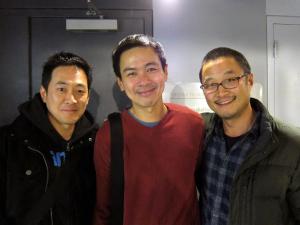 Paul Juhn, Joel de la Fuente and Steve Park after a performance of Hold These Truths at the Theatre at the 14th Street Y in New York on November 19, 2012. Photo by Lia Chang