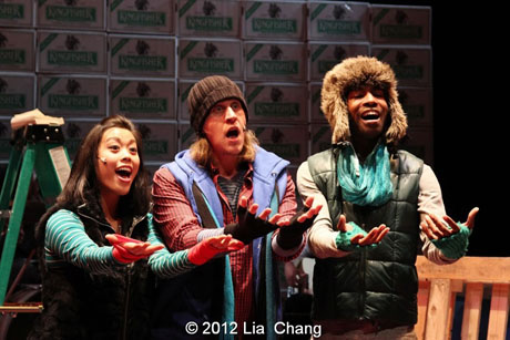 The Angel Crew (left to right: Brooke Ishibashi, Matthew Knowland & Kiarri Andrews) from LAUGHistan's World Premiere of "BUMBUG The Musical". Photo Credit: Lia Chang