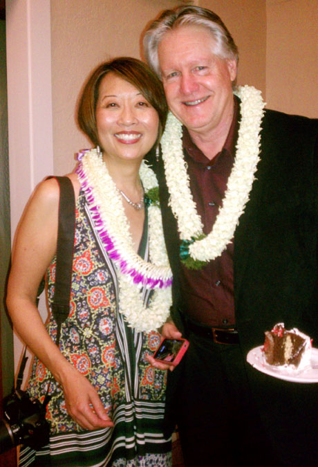 Playwright Jeanne Sakata with her husband and birthday boy, Tim Patterson. Photo by Phyllis Look 