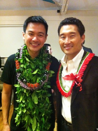 Joel de la Fuente and Daniel Dae Kim celebrate the opening night performance of Jeanne Sakata's Hold These Truths the Honolulu Theatre for Youth's Tenney Theatre on February 21, 2013. Photo by Jeanne Sakata