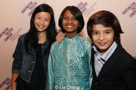 (L to R): Glory Curda (Little Girl), Roni Akurati (Mowgli), and Akash Chopra (Mowgli). (Photo by Lia Chang)