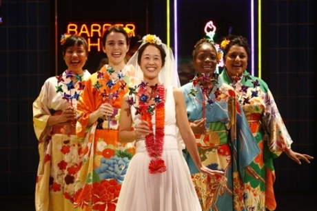 (L-R) Jodi Lin, Emily Donahoe, Michi Barall, Marsha Stephanie Blake and Geeta Citygirl in Signature Theatre Company's world premiere production of Queens Boulevard (the musical) by 2007-2008 Playwright-in-Residence Charles Mee, directed by Davis McCallum, and choreographed by Peter Pucci at The Peter Norton Space in New York. Photo by Carol Rosegg 