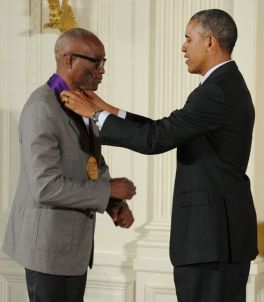 President Barack Obama presents the National Medal of Arts to dancer and choreographer Bill T. Jones in a White House ceremony on July 28, 2014. Photo by Jocelyn Augustino.