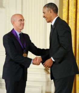 President Barack Obama presents the National Medal of Arts to the director and CEO of DreamWorks Jeffrey Katzenberg in a White House ceremony on July 28, 2014. Photo by Jocelyn Augustino.