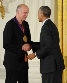 President Barack Obama presents the National Medal of Arts to architect Tod Williams in a White House ceremony on July 28, 2014. Photo by Jocelyn Augustino.