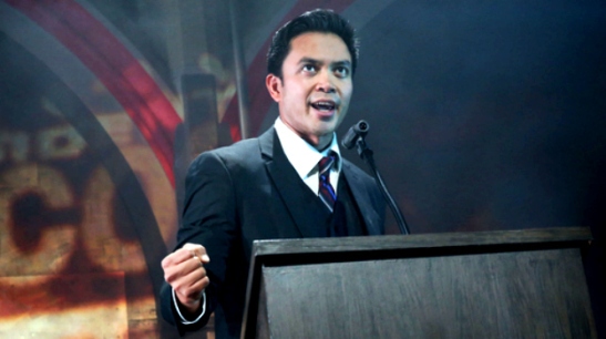 Jose Llana as Ferdinand Marcos in Here Lies Love at The Public Theater. Photo by Joan Marcus