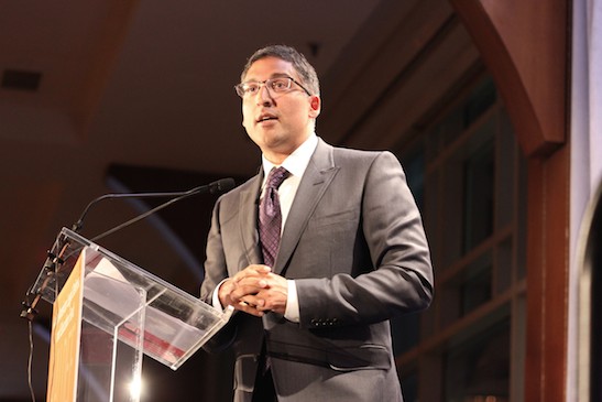 2015 Justice in Action Award honoree Neal Katyal, partner at Hogan Lovells, Paul Saunders Professor at Georgetown University, and former Acting Solicitor General of the United States at the Asian American Legal Defense and Education Fund's lunar new year gala at Pier Sixty at Chelsea Piers in New York on February 23, 2015. Photo by Lia Chang