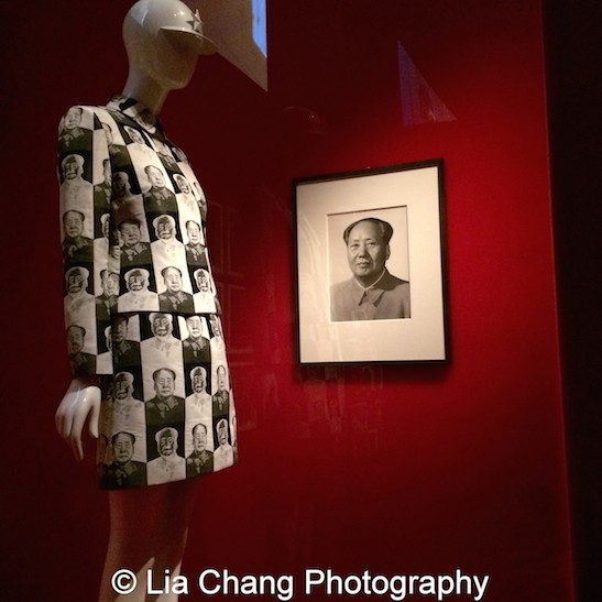 Vivienne Tam’s “Mao Suit,” 1995, White and black polyester jacquard; Chin Shilin “Chairman Mao,” 1964, Gelatin silver print.