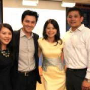 Sandy Lee of Time Warner, Warren Chiu, Asian American Film Lab president Jennifer Betit Yen, and Ben Kwok at the 72 Hour Shootout Launch party at The Korea Society in New York on June 4, 2015. Photo by Lia Chang