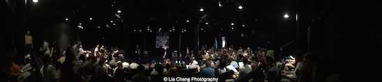 Soldout house for The Report at the Lynn Redgrave Theater at Culture Project in New York on August 15, 2015. Photo by Lia Chang
