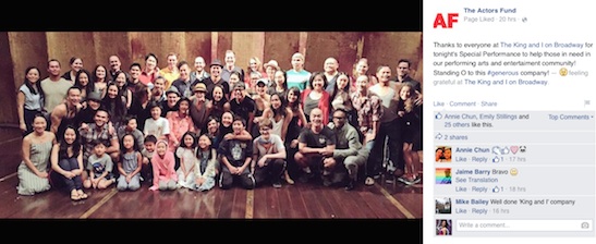 The King and I company on the Vivian Beaumont Theater stage with Billy Porter before The Actors Fund Special Performance on September 20, 2015. Photo courtesy of The Actors Fund/Facebook